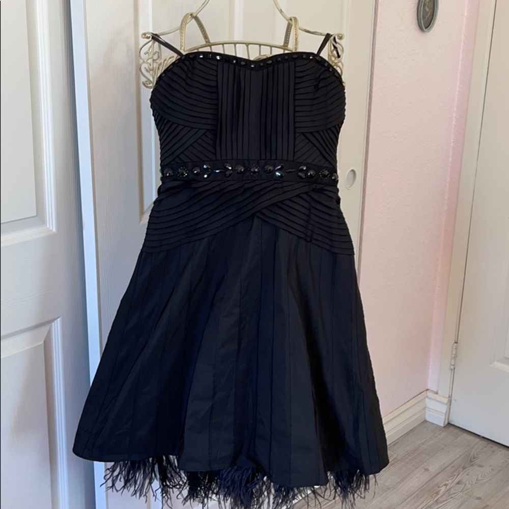 Bcbgmaxazria black beaded feather dress